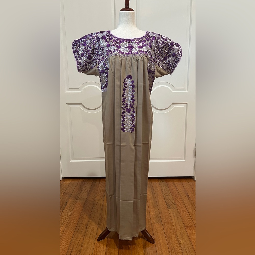 XL San Antonino Maxi Dress,Oax,Mexican dress Hand Embroidered with Silk threads.